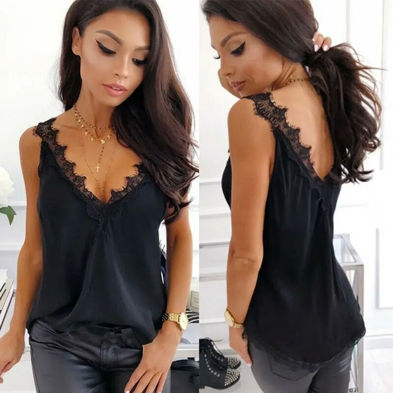2020 Летняя женская Повседневная Свободная блузка без рукавов кружевная с