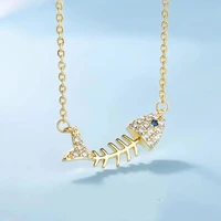 trendy cubic zirconia fish necklace gold and silver color fashion luxury brand pendant necklace for women korean jewelry gift