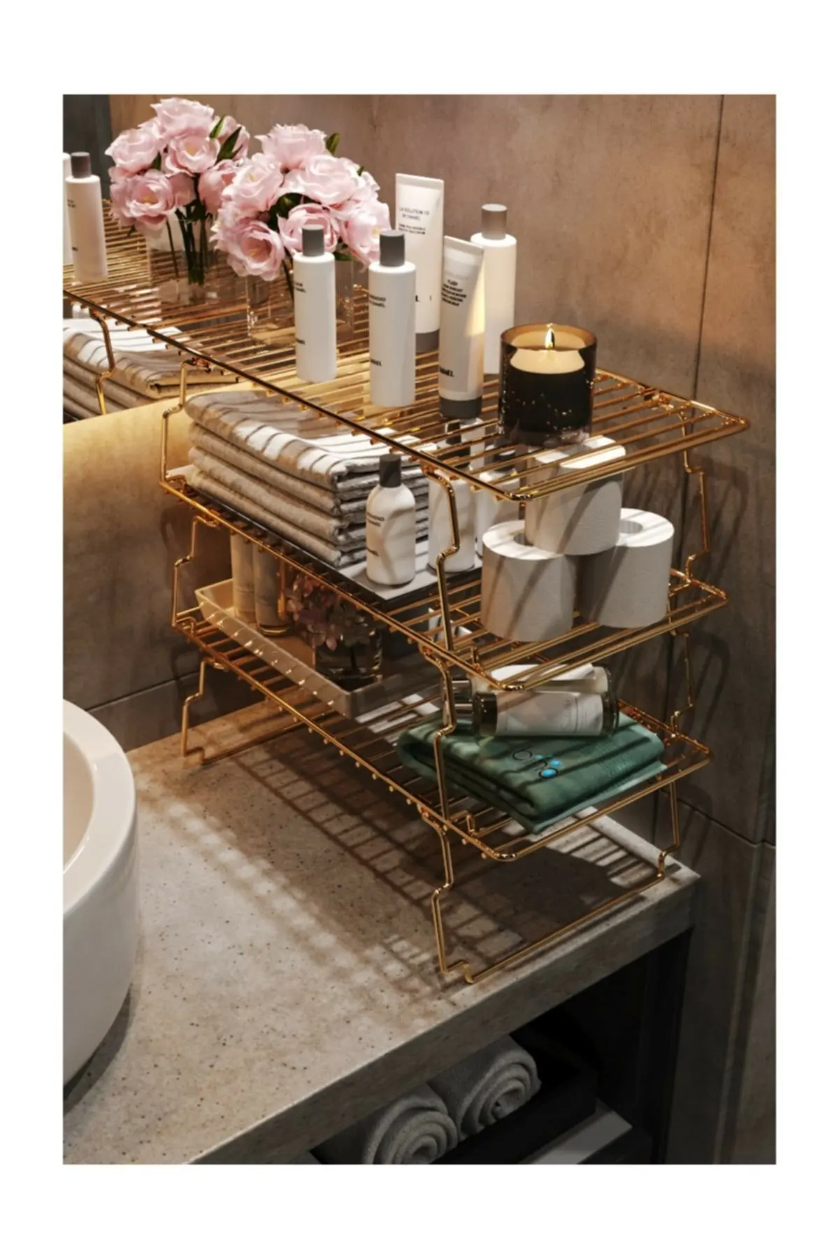multipurpose wardrobe organizer bathroom kitchen cabinet storage rack organizer rack holder storage basket gold stainless steel free global shipping