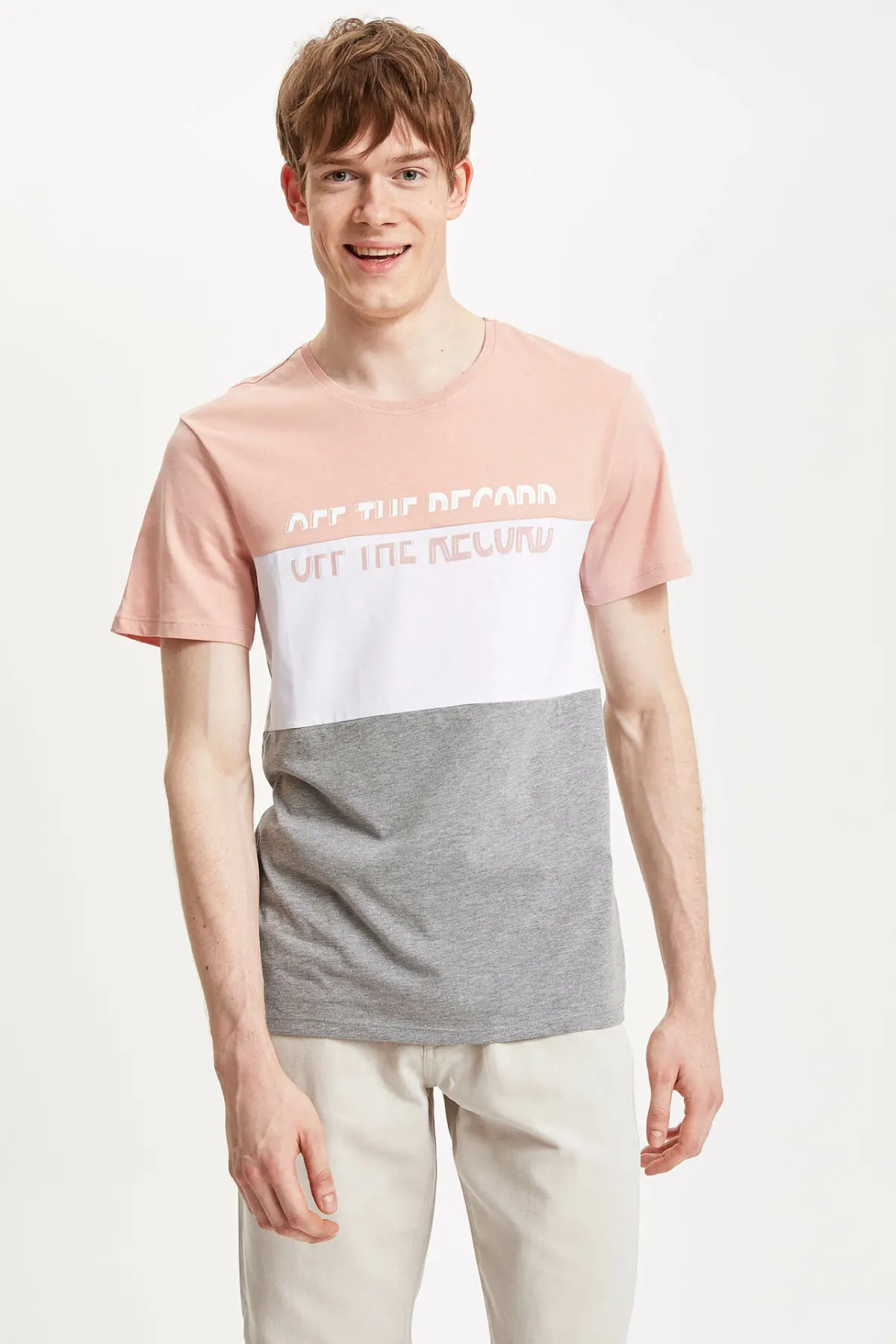 DeFacto мужская летняя полосатая футболка с круглым вырезом в стиле пэчворк модная