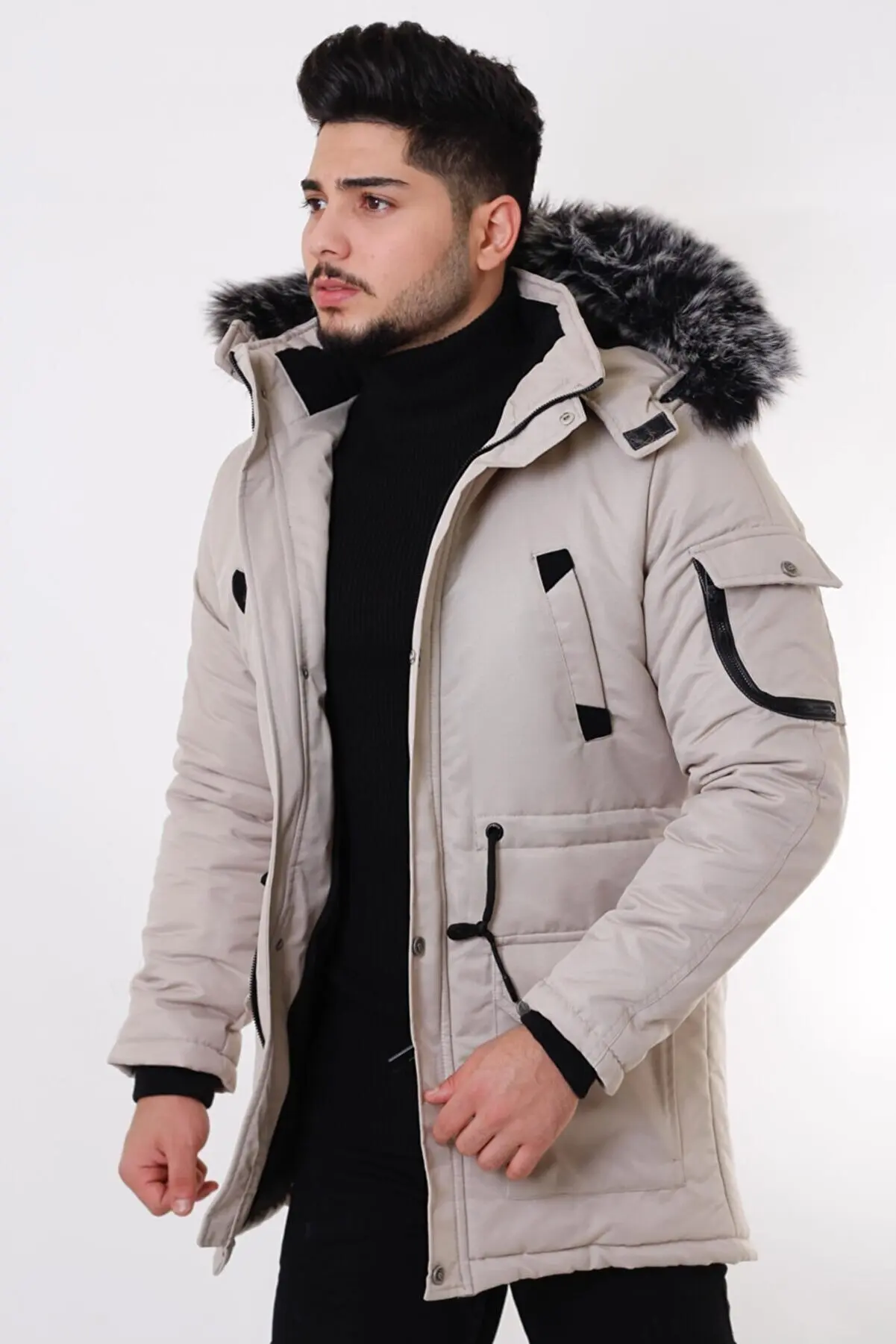 Мужская Утепленная зимняя куртка из хлопка и флиса мужская длинная теплая парка