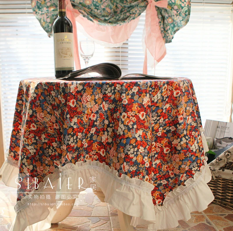 

French Cottagecore Tablecloth For Table Cloth Vintage Table Cover Floral Lace Ruffle Christmas New Year's Rectangular Tablecloth