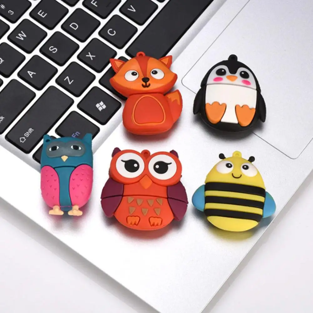 USB флеш накопитель 64 ГБ с изображением милых пингвинов совы пчелы лисы животных 4 8