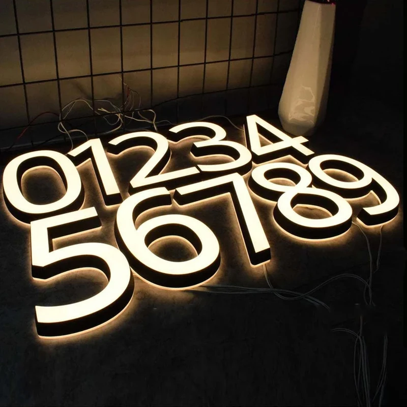 Custom House Number Outdoor Waterproof Address Sign for Home Apartment Hotel Door Plates LED Luminous Number Sign Address Plaque