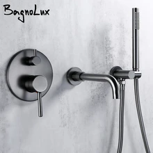 Bathtub Mixer Tap Set Shower Hot And Cold Bathroom Faucet Brushed Stanless Steel Diverter With Wall Mount Spout Handheld Hose