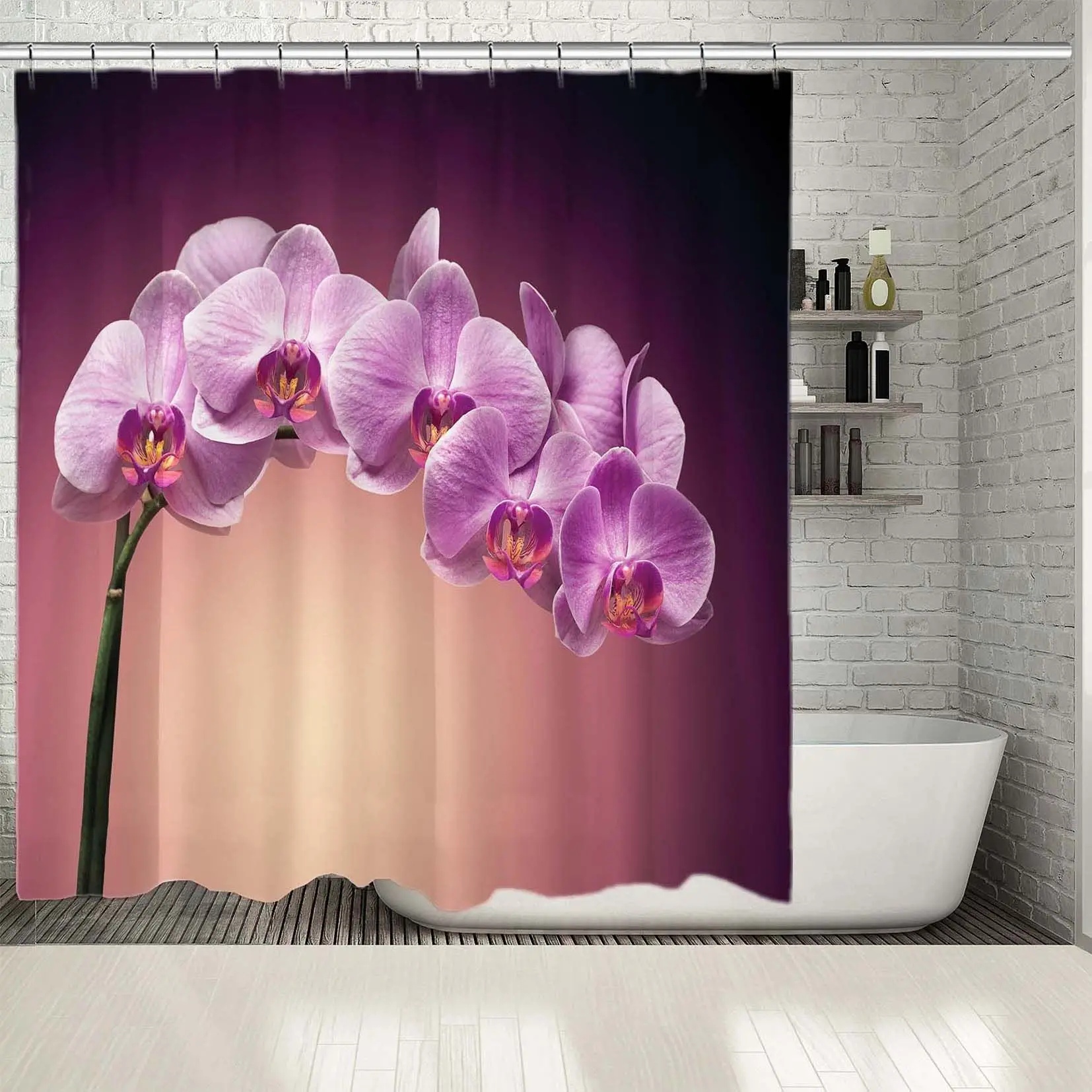 Занавеска для душа пурпурные орхидеи фиолетовые сиреневые свежие цветы цветение