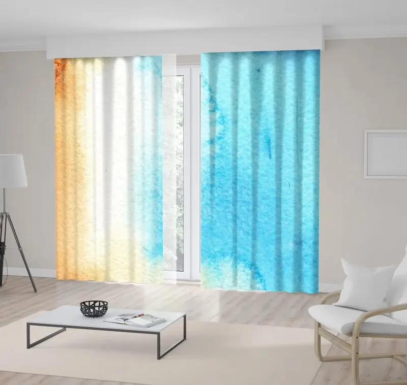 

Curtain Beach and Sea View from Above the Abstract Summer Watercolor Wash Artwork Brown White Blue