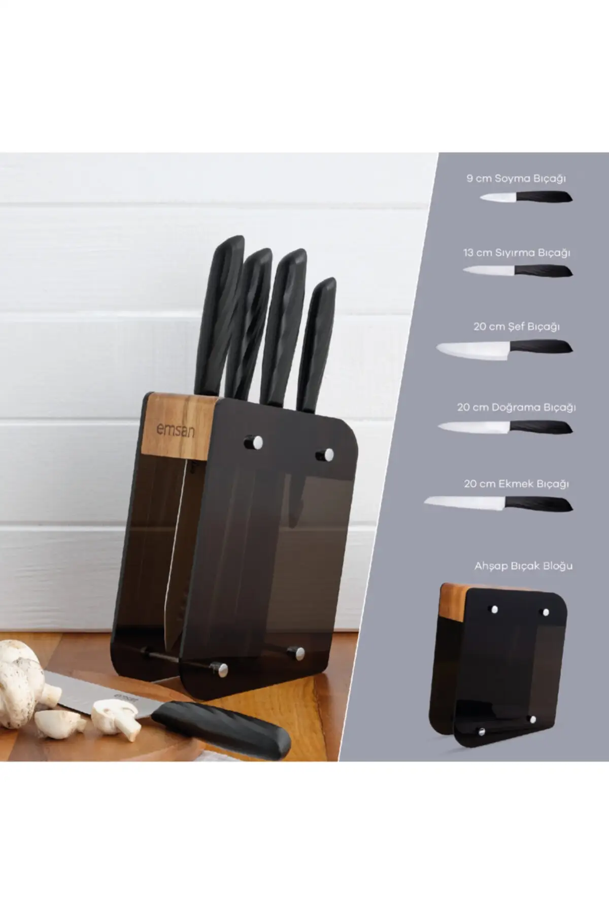 

Emsan Kumsal Black 6 Piece Knife Set With Stand