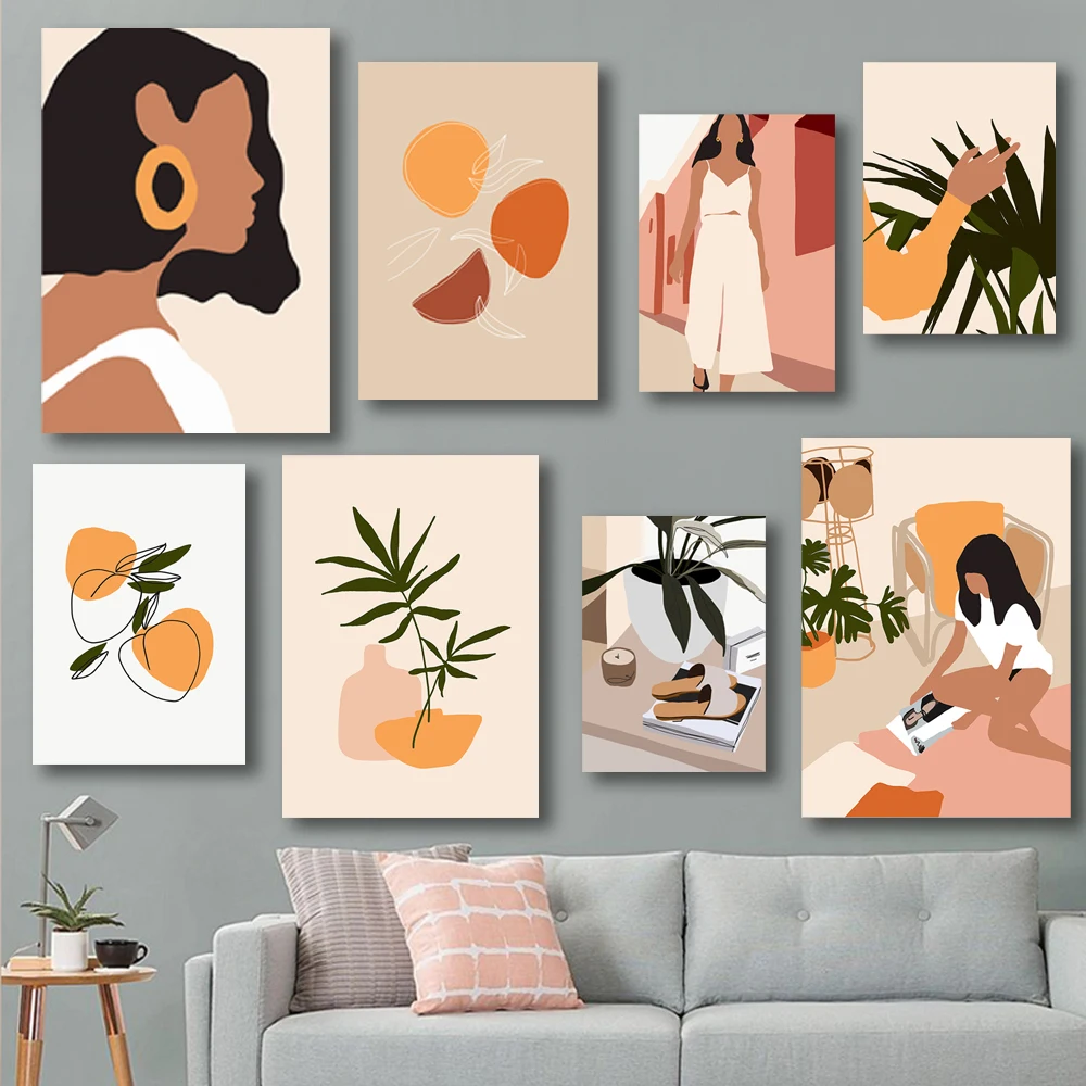 

Vintage Girl Art Canvas Painting Abstract Fashion Nordic Posters and Prints Wall Pictures for Living Room Home Bedroom Decor