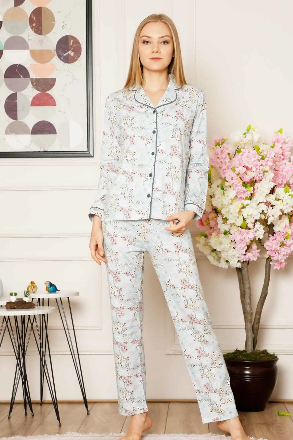 

Yeni K Bahar Kadn Pijama Setleri Uzun Kol Sleepwear Pijama Takm Kaln Scak Homewear Overnight Dressing Gown Desenli