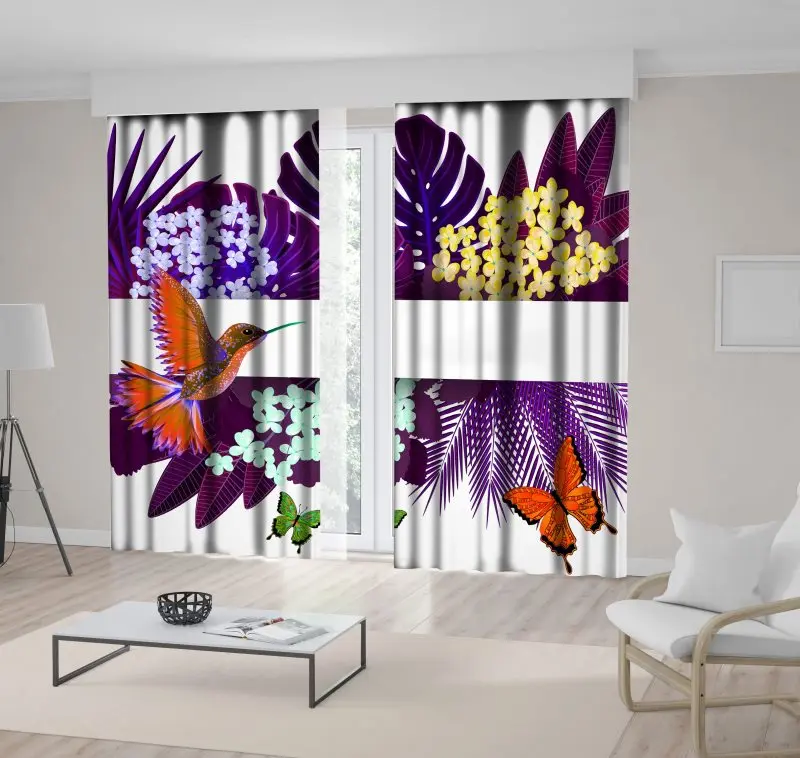 

Curtain Tropical Flowers Birds Butterflies Exotic Plants Leaves Jungle Nature Theme Artwork Purple Yellow Orange