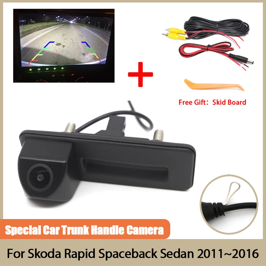 

HD CCD car trunk handle reverse parking rear view camera For Skoda Rapid Spaceback Sedan 2011 2012 2013 2014 2015 2016