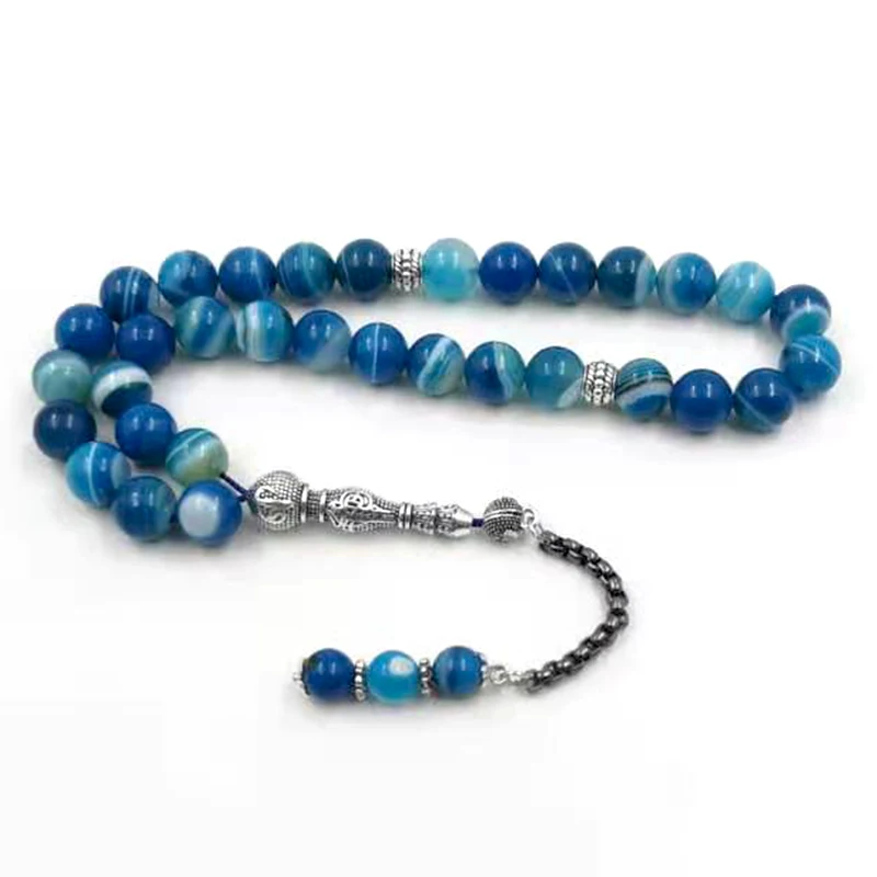 Натуральный агат камень четки 8 мм/10 мм/12 мм синий Misbaha 33 бусины постоянно