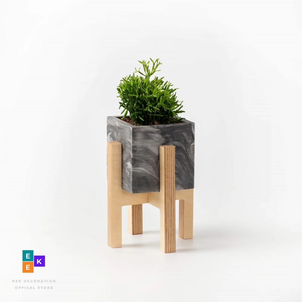 

Marble textured concrete flower pot model with wooden legs