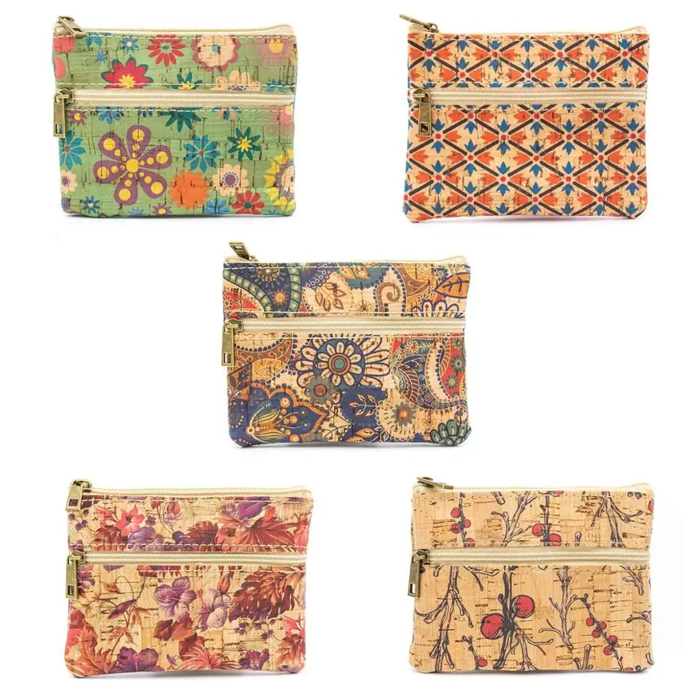 

Cork bags for women Cork coin purse vegan purse Natural soft cork printed fabric handmade ladies small purse BAG-500