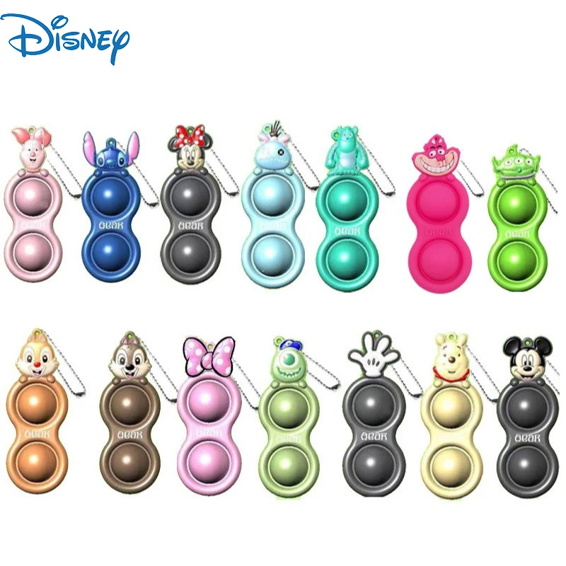 

Disney Fidget Toy Mickey Minnie Stitch Keychain Pendant Pop Push Bubble Sensory Stress Reliever Simple Dimple Decompression Toys