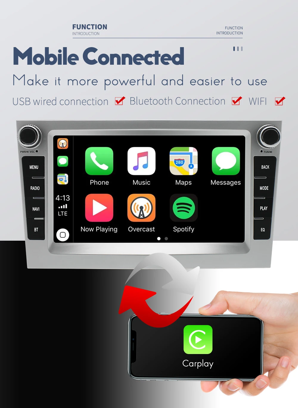 MOPECT 7-дюймовый автомобильный мультимедийный плеер 2 Din Android радио авто CarPlay Bluetooth RDS