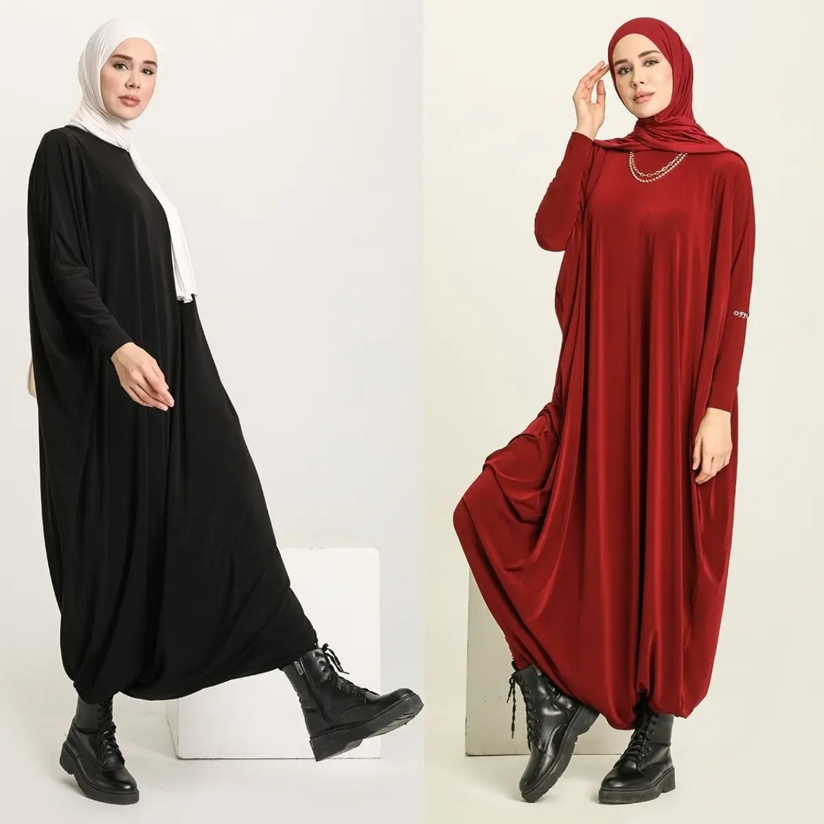 Sandy Shalwar Jumpsuit Unlined Long Sleeve Elastic Sleeve Crew Neck Seasonal Women Muslim Fashion Hijab Turkey Istanbul Islamic