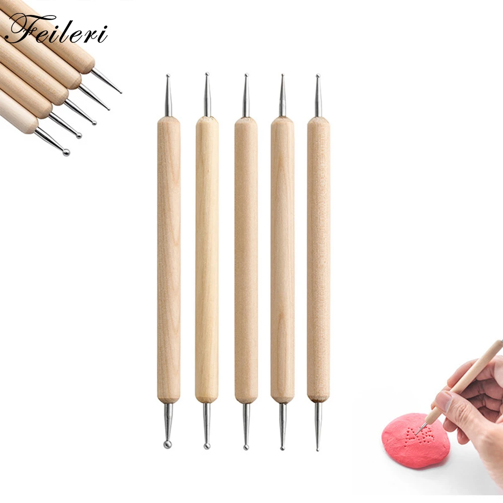 

5Pcs Clay Sculpting Tools Set Engraving Craft Knives Way Dotting Tool Modeling Clay Rubber Brushes Pottery Supplies Ceramics Kit