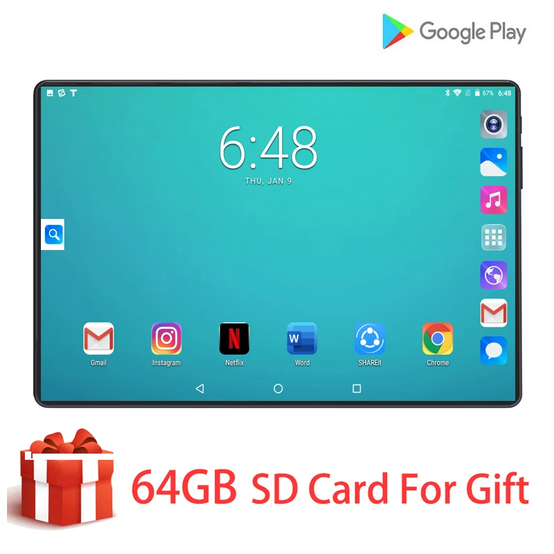 10 дюймовый планшетный ПК 6 ГБ ОЗУ 128 Гб ПЗУ HD Стекло ips две sim карты Аккумулятор 6000