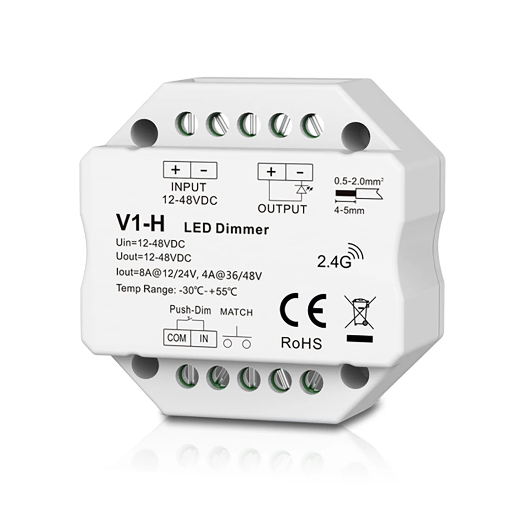 

V1-H 1CH * 4A/8A 12-48VDC RF светодиодный диммер контроллер