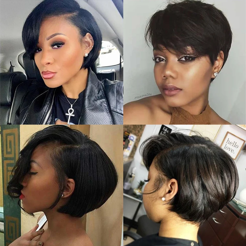 Короткий парик прямые парики из человеческих волос с вырезанными волосами
