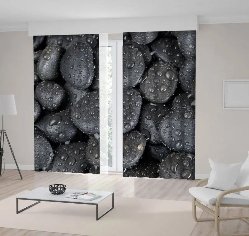 

Curtain with Rocks Water Drops Wet Stones After Rain Life Nature Theme Decoration Charcoal Color