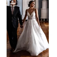 modern v neck spaghetti straps appliques lace ball gown wedding dress 2022 tulle bridal gowns backless sweep floor length %d0%bf%d0%bb%d0%b0%d1%82%d1%8c%d0%b5