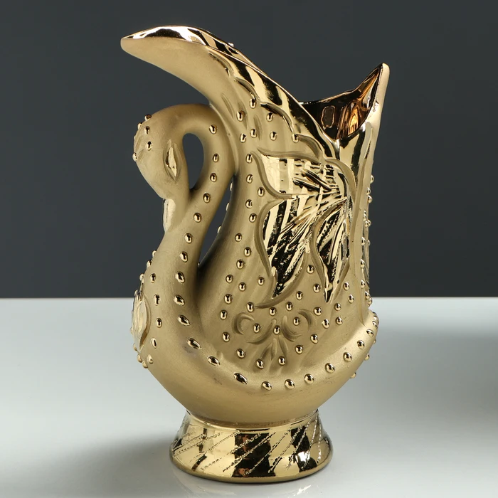 Ваза керамическая Лебедь настольная золотистая 23 см | Дом и сад