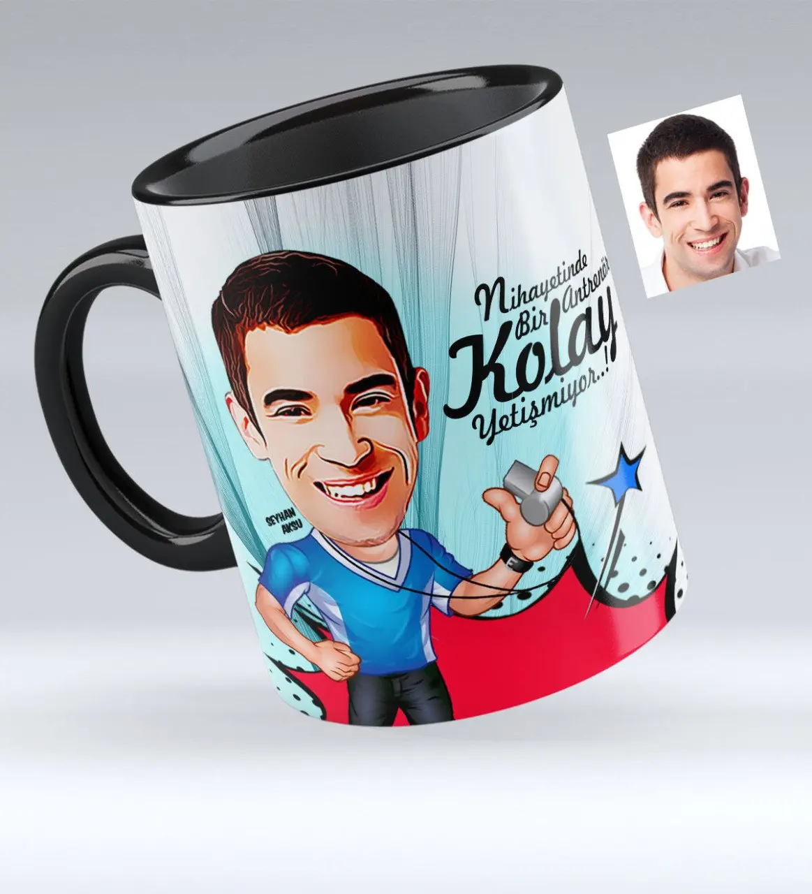 

Персонализированные Mr Coach Caricature черная кружка чашка-1
