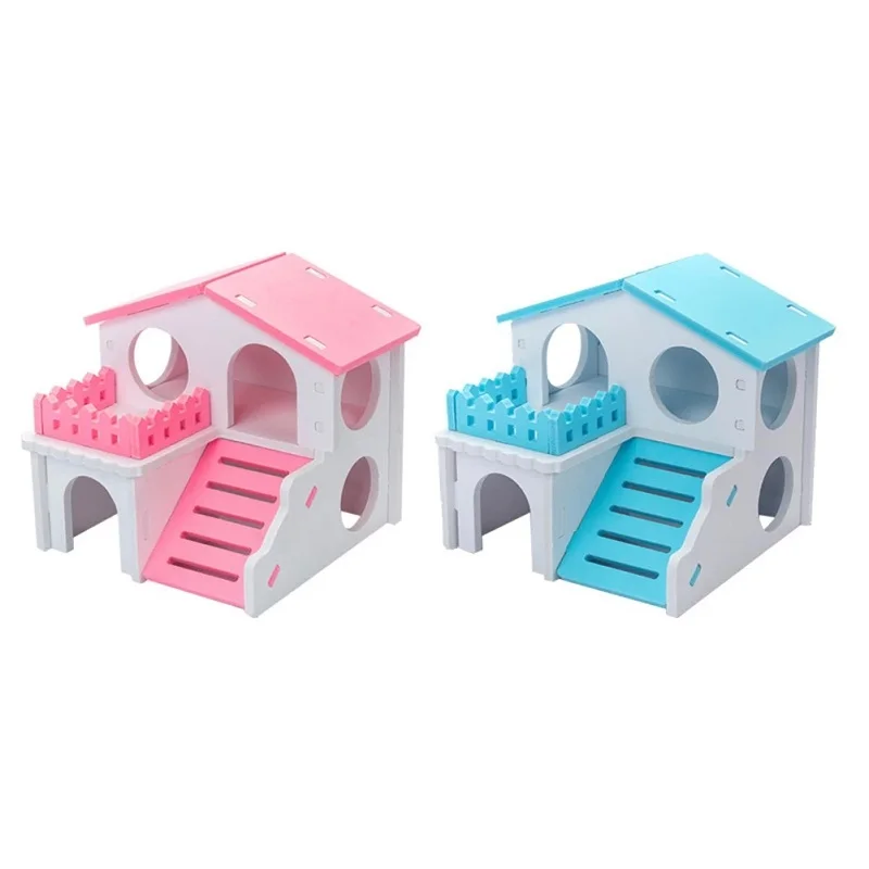 

Hamster Wooden Hideout House 2-Story Small Pets Hideout Nesting Habitat Anti-mite Assembling Cottage Pet Supplies