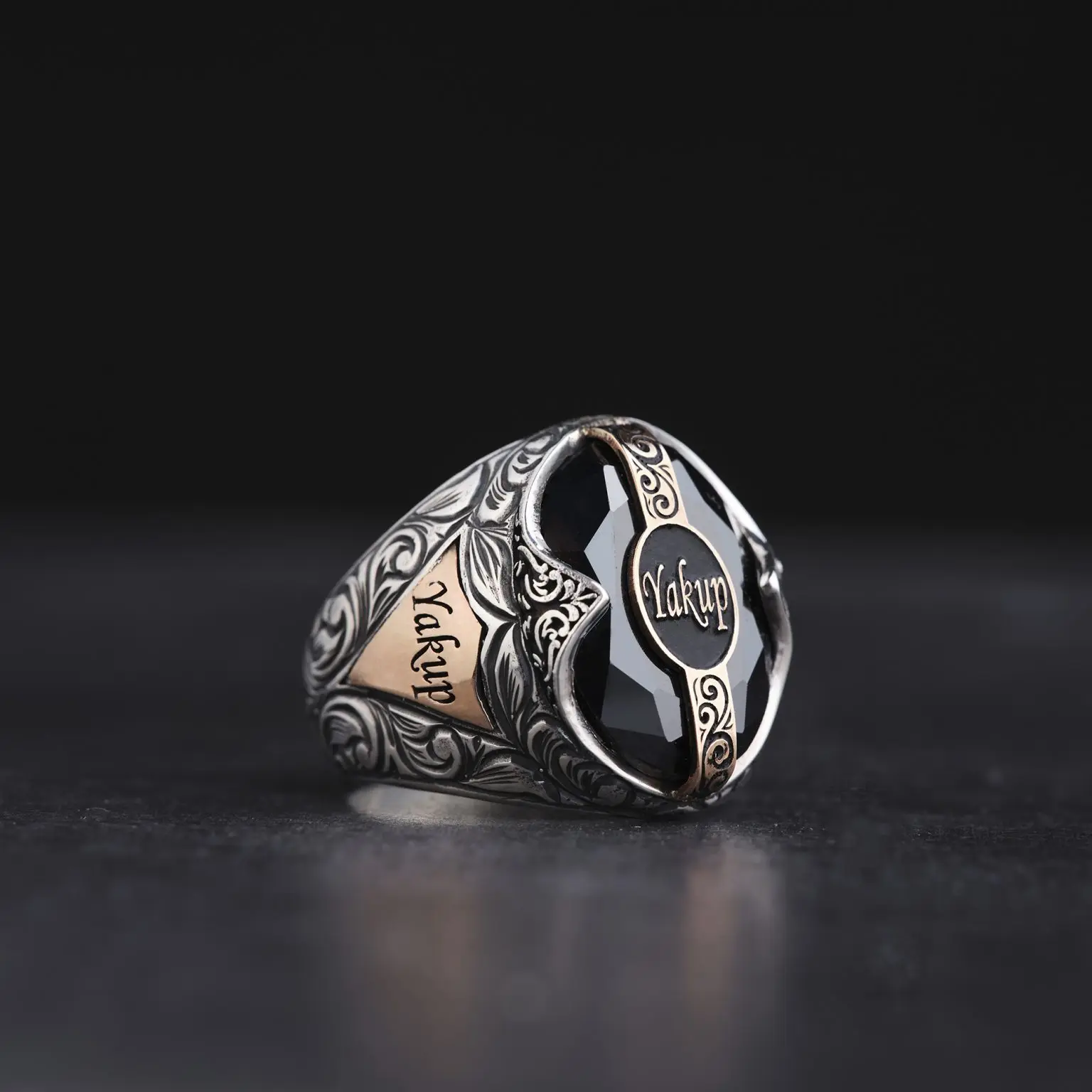 BLACK ONIX STONE NAME MEN'S RING, Onix Men Ring Black Stone Ring, Gift For Men Ring, Turkish Gift Jewelry Men, Name Handcrafted
