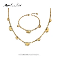 monlansher dainty stainless steel multi sun necklace bracelet set trendy gold silver color cuban chain choker tarnish free