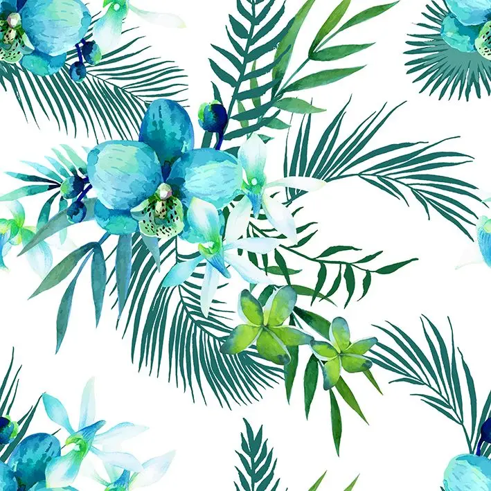 

Curtain Tropical Flowers and Palm Leaves Exotic Jungle Beach Summer Holidays Art Printed Blue Green