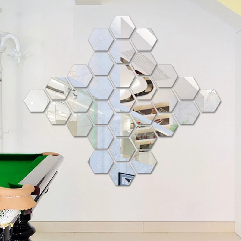 

12pcs/set Mirror Wall Stickers DIY Removable Hexagonal Mirror Sticker Decor Acrylic 3D Wall Sticker Home Art Decal Decoration