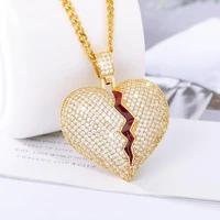 solid broken heart lced out necklace pendant charm for men women gold color cubic zircon necklace hip hop jewelry