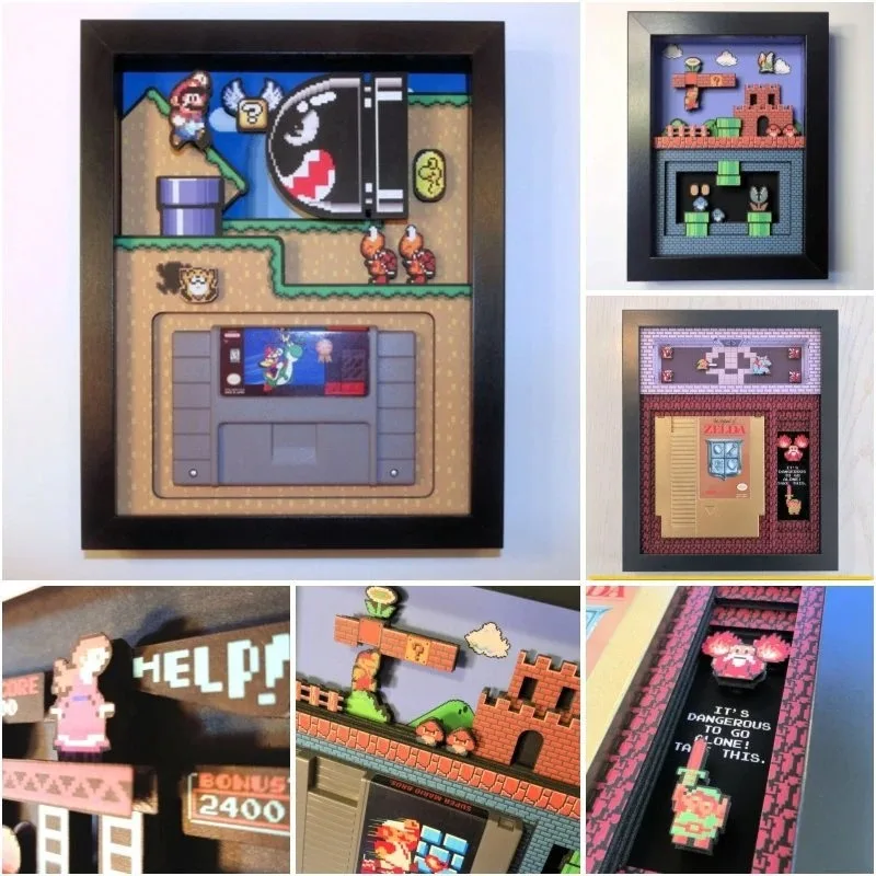 3D Shadowbox Супер Марио Bros Zeldaed ностальгическая игра ПВХ настенная живопись украшения