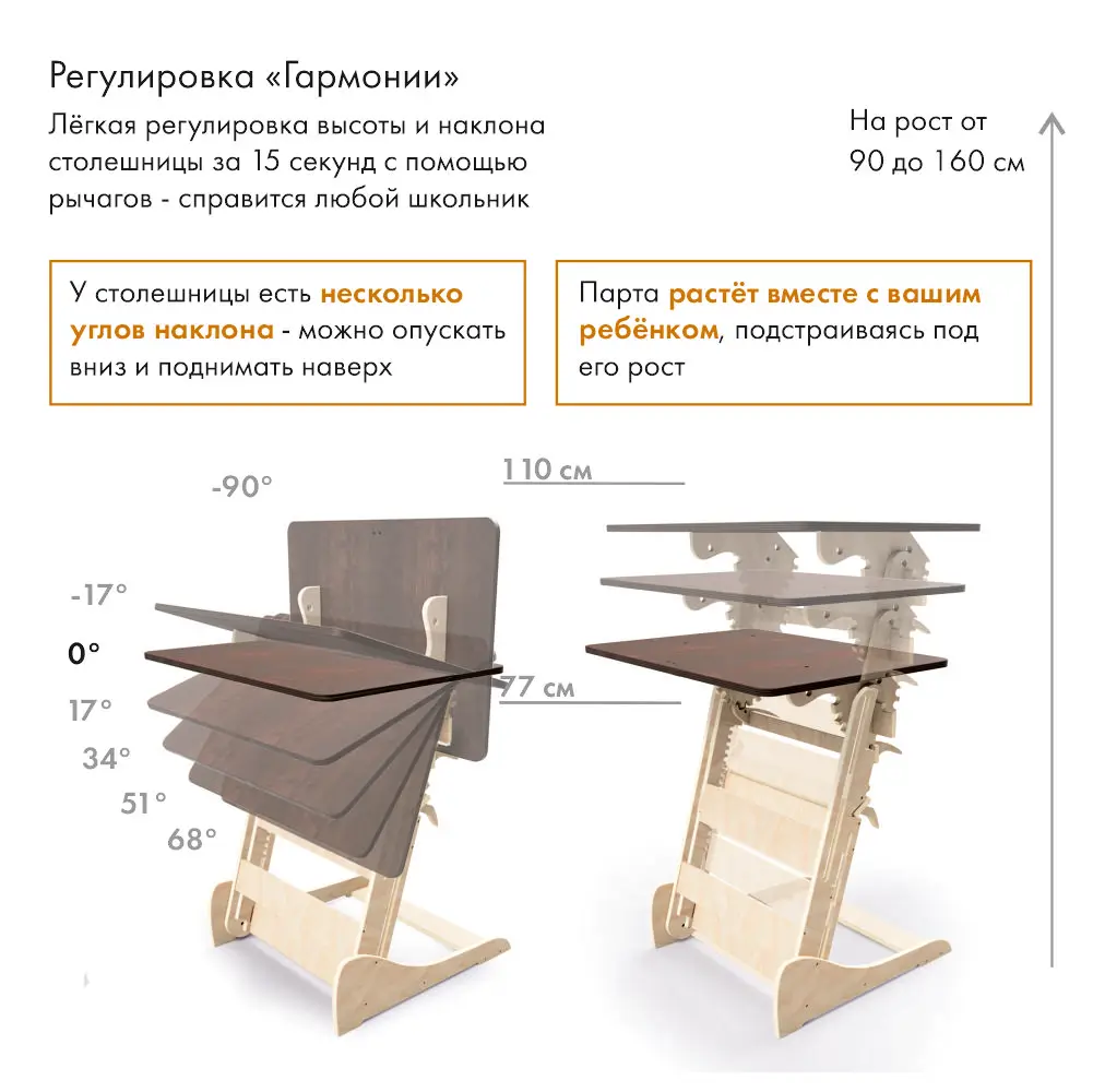 Письменный стол растущая парта 3в1 Гармония для учебы стоя / сидя с Автоматической