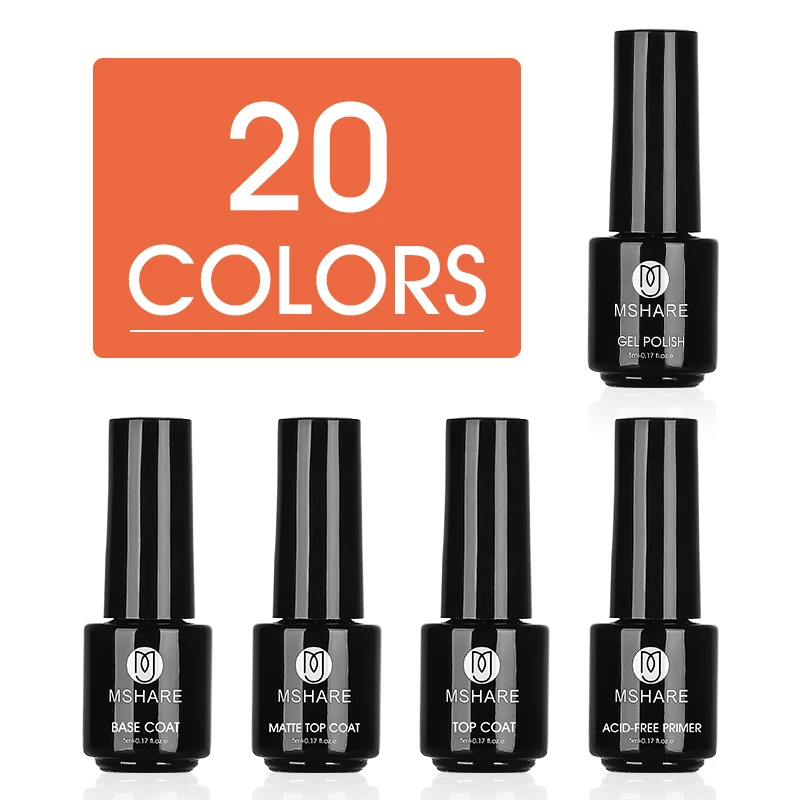 MSHARE набор гель-лаков для ногтей 20 цветов + базовый гель верхнее покрытие матовый