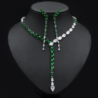 european and american install simple two color splicing water drop heart shaped zircon necklace earrings wedding jewelry set