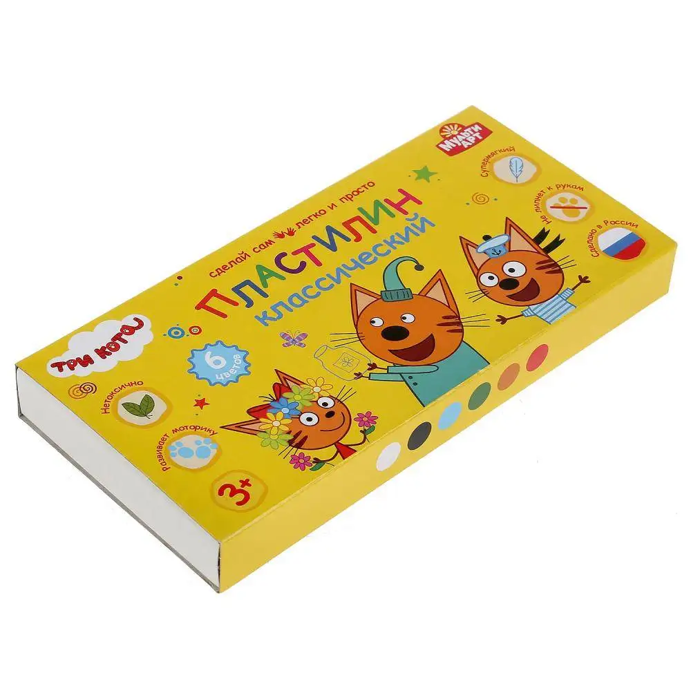 Пластилин классический &quotТри Кота &quot 6 цветов (120 гр.) MultiArt MODCLAY-6-120G-TC | Игрушки и