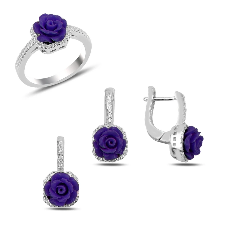 

Silver 925 Sterling Zircon Cubic Zirconia Rose Set