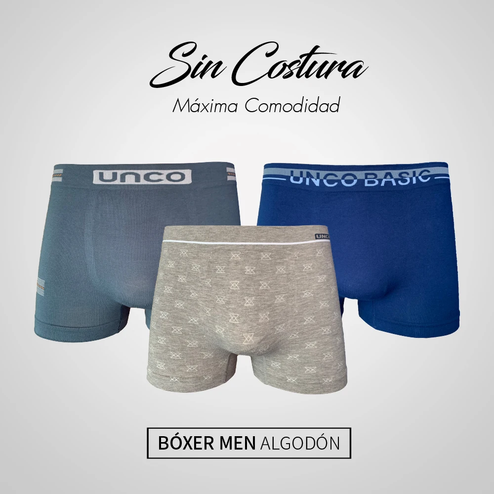 UNCO-Calzoncillos Hombre Bóxer Elástico y Cómodo sin costura Básico, Secado rápido. Ropa Interior Paq de 6, Multicolores