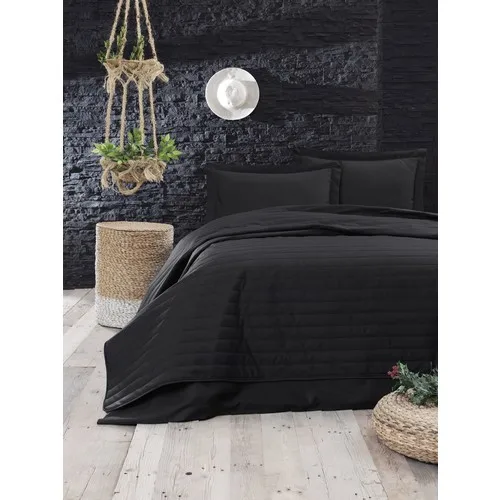 Одноцветный стеганый чехол для кровати Monart с тиснением двойной черный мягкий