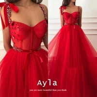 advanced red straps evening dress luxury multilayer prom gowns gorgeous a line short formal gowns vestidos de novia