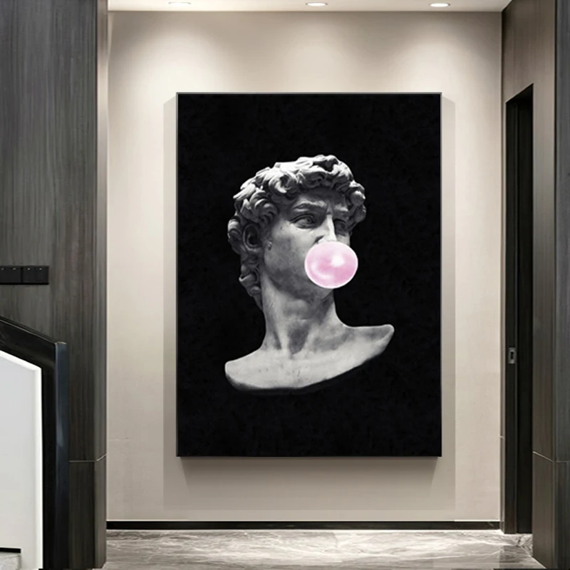 

Modern Sculpture David Blowing Bubblegum Art paintintg Black and White Canvas Prints Large Wall Poster Living Room Home Decor