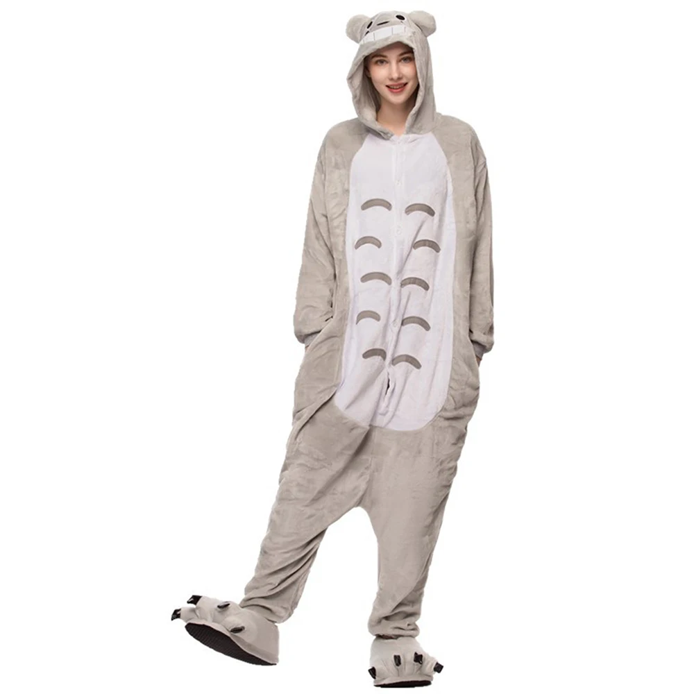 0493 totoro Милые теплые зимние пижамы кигуруми для женщин мягкие фланелевые пижамы с животными комбинезоны Домашняя одежда пижамные комплекты Тоторо Наклейка с Пикачу - Цвет: 0493 totoro