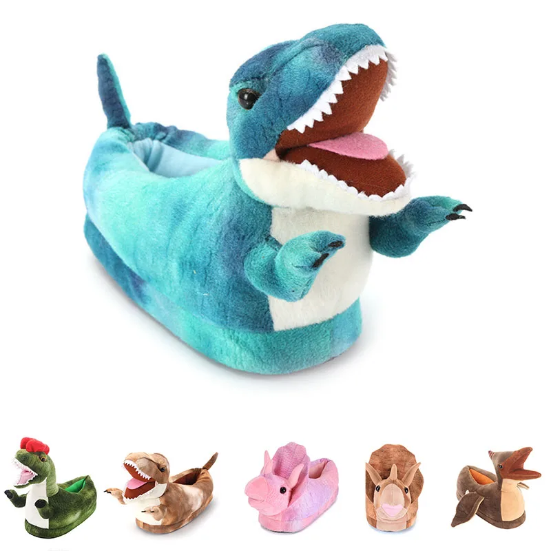 

Simulation Anime Dinosaur Slippers Woman Home Warm Shoes Women Indoor Family Furry Shoes Men Funny Cartoon Animal Slipers