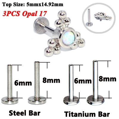 3PCS Opal 17 3 шт. G23 Титан& Сталь опал кластера ухо траг спиральный для хряща CZ серьги с драгоценным камнями губная серьга-гвоздик бар губ нательное пирсинг-кольцо ювелирные изделия - Окраска металла: 3PCS Opal 17