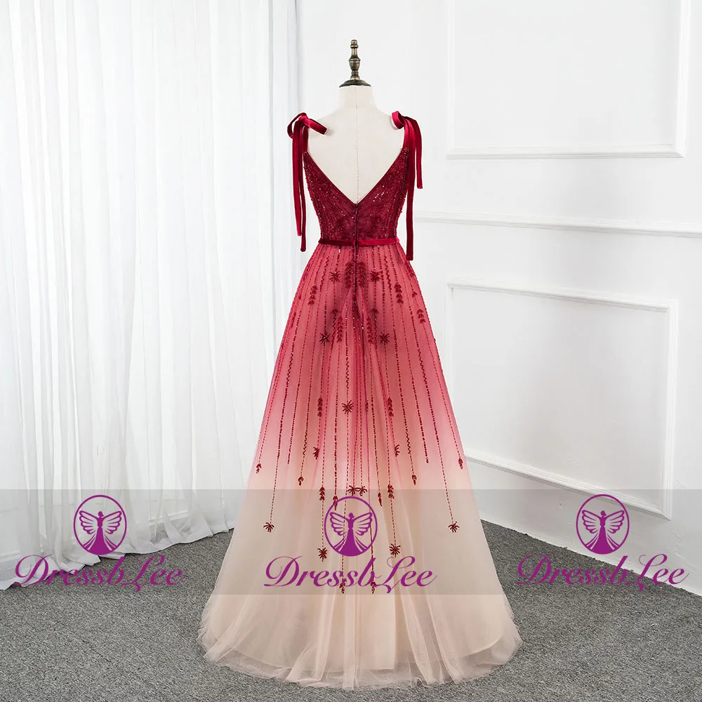 DressbLee2020 fashion red gradient evening dress fashion pageant ball gown shoulder strap tulle gem beaded red carpet dress